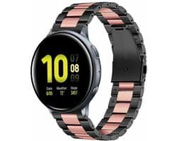 Strap-it Stalen schakel smartwatch bandje - geschikt voor Samsung Galaxy Watch Active / Active2 40 & 44mm / Galaxy Watch 3 41mm / Galaxy Watch 1 42mm / Gear Sport - zwart/roze