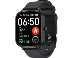 Belesy® PEARL 55 - Smartwatch Dames - Smartwatch Heren - Horloge - 1.7 inch – kleurenscherm – Stappenteller - Gezondheidsindicatoren – Je eigen foto als wijzerplaat - Siliconen – Zwart - Moederdag