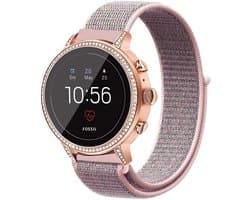 Strap-it Nylon smartwatch bandje 18mm geschikt voor Fossil Gen 6 42mm / Gen 5e 42mm - Huawei Watch GT 4 / 5 - 41mm / GT 5 Pro - 42mm - Withings ScanWatch Light / ScanWatch 2 - 38mm / Steel HR - 36mm (roze)
