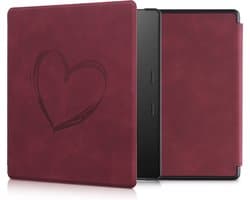 kwmobile e-reader hoesje geschikt voor Amazon Kindle Oasis 10. Generation hoes - Ereader flip case met standaard - Kunstleren e reader cover - Brushed Hart design in donkerrood