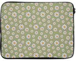 Laptophoes 15.6 inch - Vintage - Patronen - Bloemen - Madelief - Laptop sleeve - Binnenmaat 37x26 cm - Zwarte achterkant - Back to school spullen - Schoolspullen jongens en meisjes middelbare school - Macbook air hoes - Chromebook sleeve