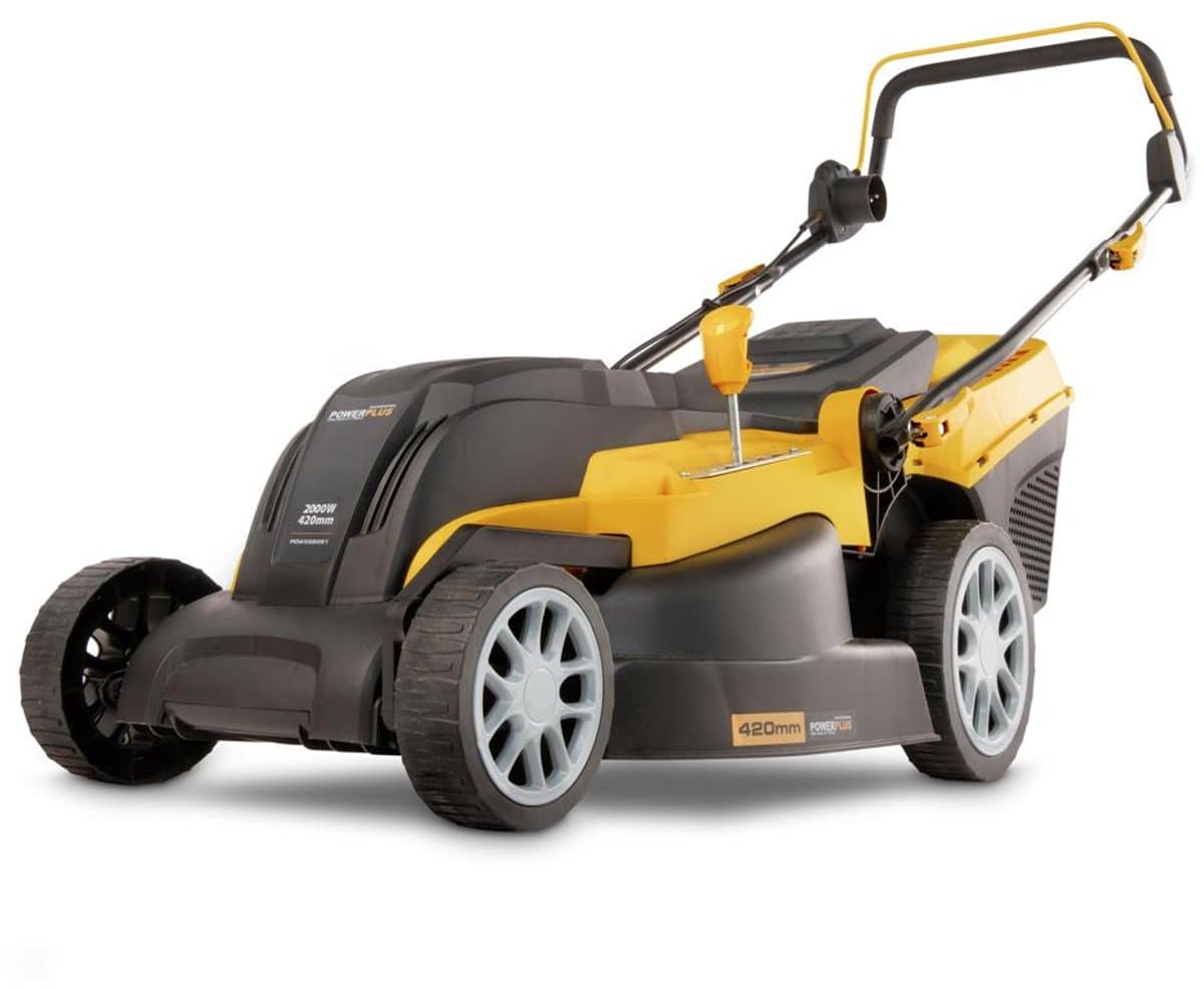 Powerplus Elektrische Grasmaaier POWXG6281 - 2000 W, 420 mm Ø grasmaaier met grasopvangbak, mulching en achteruitworp — afbeelding 1