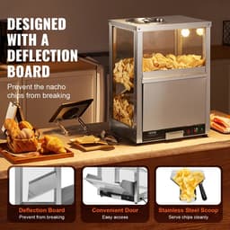 Nacho Warmer - Professionele Chipswarmer - 230V - 200W - 84.5QT - Nacho Machine Deflection Board - Roestvrij staal - Zilver — thumbnail 3
