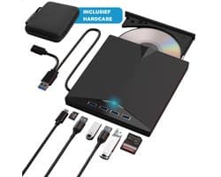 7-in-1 Externe DVD/CD Speler en Brander - USB 3.0 & USB-C - Voor Windows, MacOS & Linux - Inclusief beschermhoes - Draagbaar - Laptop