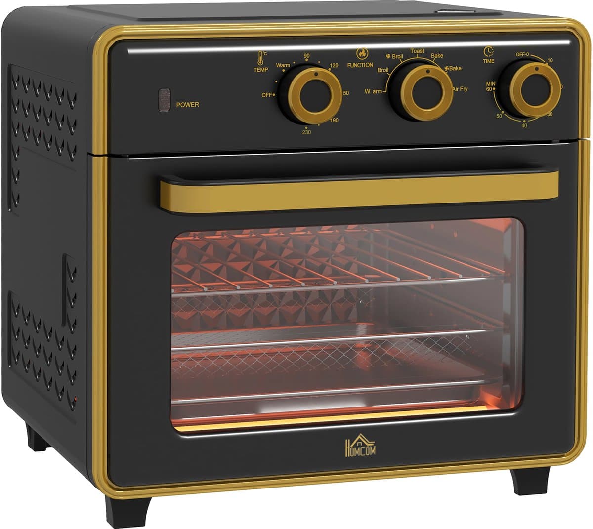 ZYLARO Airfryer oven - Vrijstaande Elektrische Oven - AirFryer, Bakken, Grillen en meer - 20 Liter - 1400 Watt - Vintage metaal zwart en geel — afbeelding 1