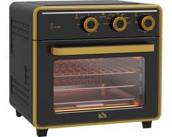 ZYLARO Airfryer oven - Vrijstaande Elektrische Oven - AirFryer, Bakken, Grillen en meer - 20 Liter - 1400 Watt - Vintage metaal zwart en geel