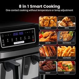 Digitale Airfryer - PFAS vrij - Groot 9 Liter - Heteluchtfriteuse - Inclusief in hoogte verstelbaar Grillrack - 2 onafhankelijke 4,5L lades - met LED-touchscreen - Zwart - Digital screen - 8 Voorinstellingen — thumbnail 5