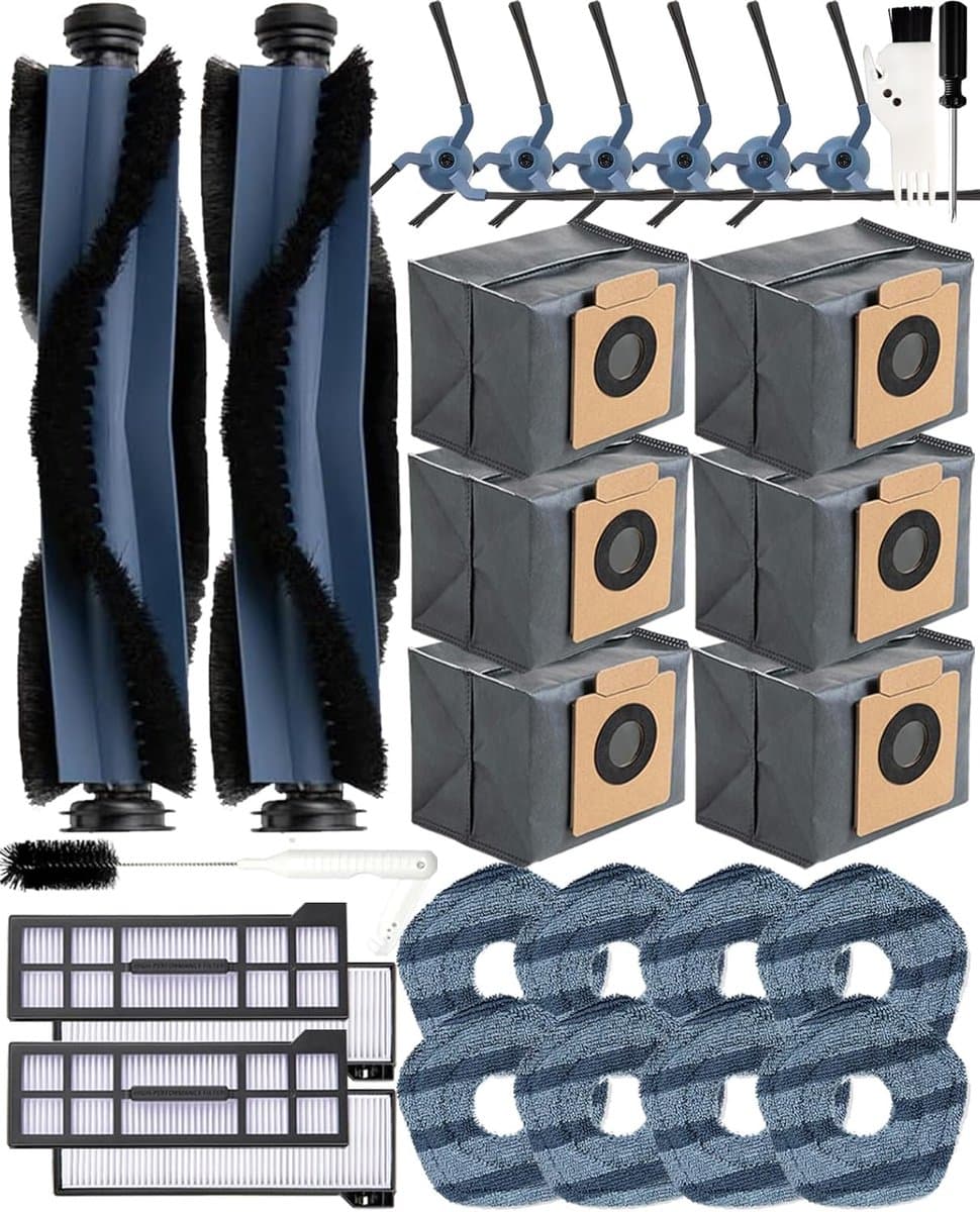 29-delige accessoireset voor Eufy X10 Pro Omni robotstofzuiger, 2 rolborstels, 6 zijborstels, 6 stofzakken (actieve kool), 4 HEPA-filters, 8 reinigingsdoeken, 2 reinigingsborstels, 1 — afbeelding 1