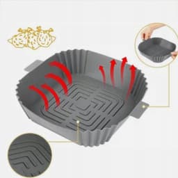 2 x Airfryer bakplaat - Dubbele uittrekmand - 16,3*16,3 cm - Grijs - Siliconen hittebestendige mal met handgrepen aan beide zijden — thumbnail 3