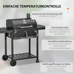 Premie Houtskool barbecue - Smoker Barbecue - Grilloppervlak 54x42cm - BBQ voor buiten, tuin - Zwart — thumbnail 3
