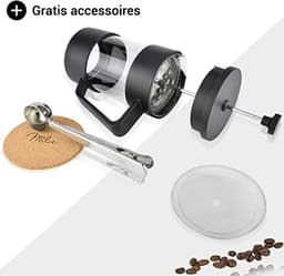 Milu French Press Koffiemaker | 350ml, 600ml, 1L | Glazen Cafetière, koffie Pers voor Thuis, Reizen en Kamperen – Inclusief Onderzetter, Lepel en Vervangingsfilter - Franse Pers Koffiezetapparaat (600 ml) — thumbnail 3