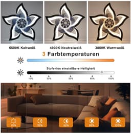 NETTLIFE LED Plafondventilator met Verlichting - Zwart - 48W - Stille Plafondventilator - Plafondlamp met ventilator - Dimbaar 3000K-6500K met afstandsbediening - Timer - 6 standen Ventilator - Slaapkamer plafondlamp - voor woonkamer | Eetkamer — thumbnail 5