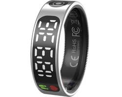 WizBay Premium Select® Smart Ring LED Dark Grey Zilver - Maat 9 - Hartslag Slaap Zuurstof - Gesture - Multi Sport Modi