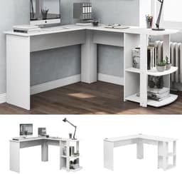 Bureau - Hoekbureau - Hoekbureau met opbergruimte - Hoek bureau - - 140 x 140x 75 cm (B x D x H)-game bureau -hoekbureau gaming - wit — thumbnail 3