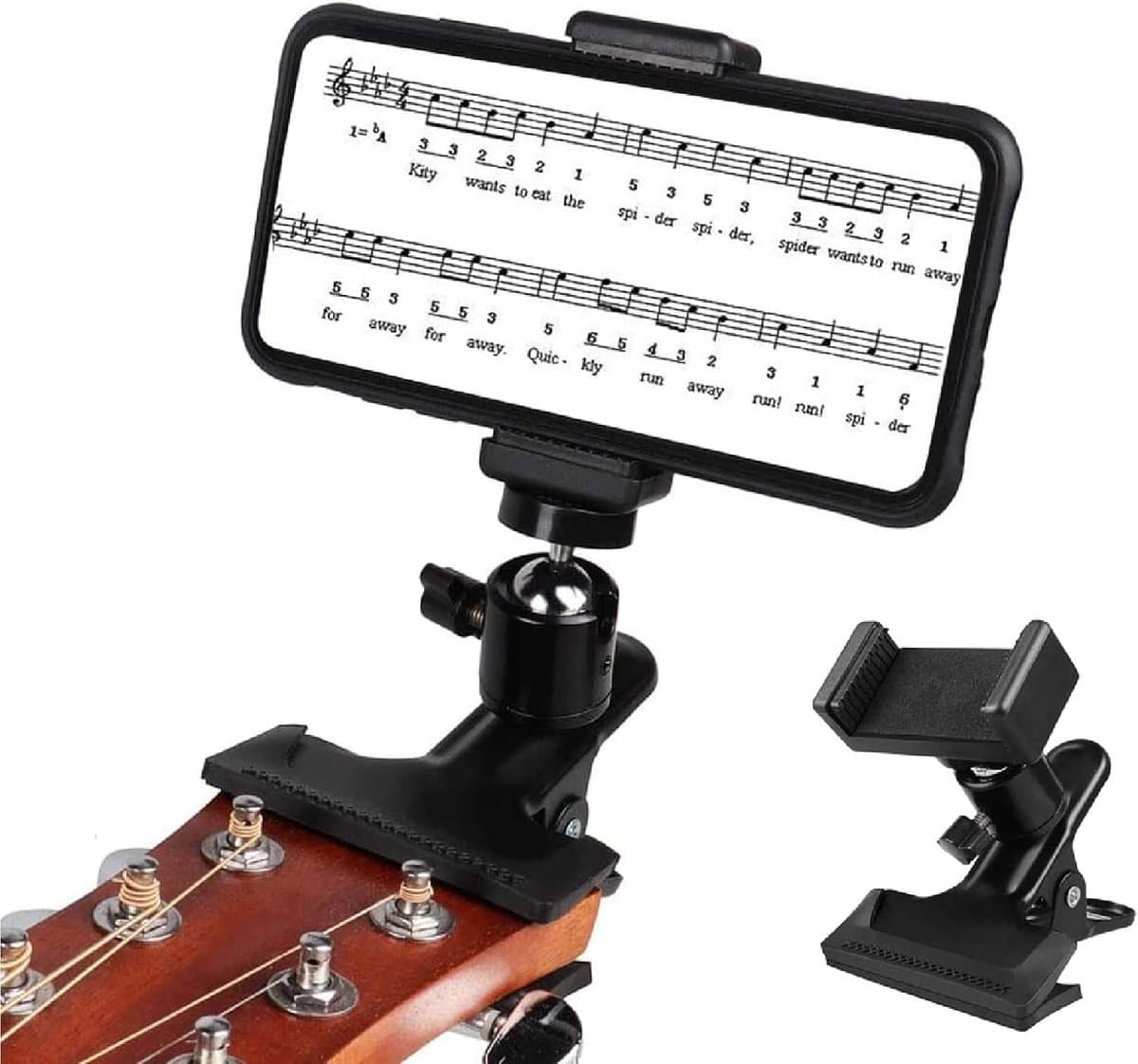 Gitaarhoofdtelefoonhouder - 360° draaibare livestreamhouder voor gitaar/bas - Geschikt voor telefoons van 2,16-2,95 inch — afbeelding 1