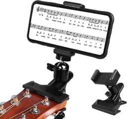 Gitaarhoofdtelefoonhouder - 360° draaibare livestreamhouder voor gitaar/bas - Geschikt voor telefoons van 2,16-2,95 inch — thumbnail 1