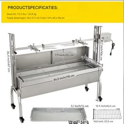 Rotisserie draaispit - BBQ 2 in 1 - RVS Rotisserie 60 kg - In Hoogte Verstelbaar - Oven - Motor - Elektrische Grill met Deksel & Accessoires — thumbnail 5