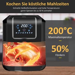 Premie Airfryer - 6,5L - met 8 menu's LED-display - 80ºC tot 200ºC - 1700W - Zwart+Grijs — thumbnail 3