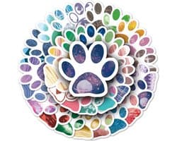 Hondenpoot Stickers - 50 gekleurde hondenpoten voor laptop, auto, muur, etc. - Honden/Dieren stickers voor kinderen en volwassenen