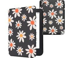 kwmobile e-reader hoesje geschikt voor Kobo Clara 2E hoes - E reader flip case met magnetische sluiting - Ereader cover - Madeliefjes design in blauw / wit / geel