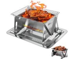 Campingkooktoestel, houtkachel, draagbare hobooven, campingkachel, hobofornuis, grillrooster, draagbare roestvrijstalen houtkachel, campingbrander, houtkachel draagbare campinggrill