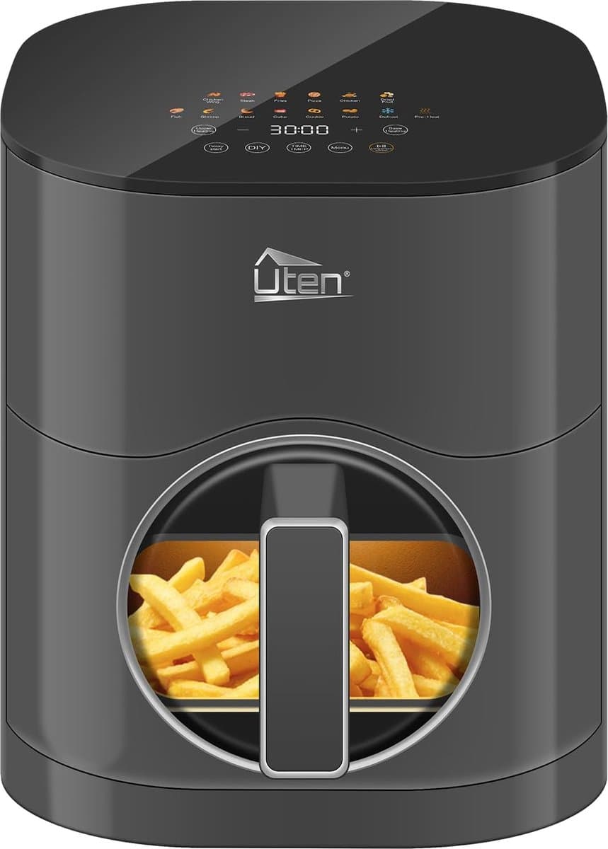 Uten Airfryer XXL 200E - Dual Blaze Technologie - Hetelucht friteuse - 5.5 liter - 14 programma's - 40ºC tot 200ºC - PFAS vrij - 2000W - Rond Venster - Grijs — afbeelding 1
