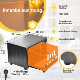 Mini oven 50 liter met circulerende lucht en braadspit — thumbnail 2