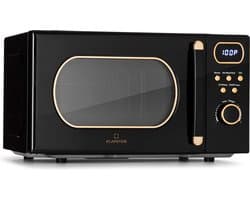 Klarstein Magnetron met Grill, 800 W, 20 Liter, 3-in-1 RVS Zwart, Met Ontdooien en Pizzafunctie, Draaiplateau, Compact