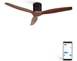 CREATE - Plafondventilator 40W silent Ø132 cm - Met Wifi - Met Afstandsbediening - 6 Snelheden - Timer - Zomer/Winter functie - Zwarte motor, donkerhouten bladen - WIND CALM — afbeelding 1