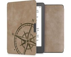 kwmobile hoes geschikt voor Kobo Aura Edition 2 - Hoesje voor ereader in bruin - Vintage Kompas design
