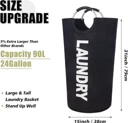 Wasmand - Kledingmand - Kleding Opbergen - Waterdicht Materiaal - 90 Liter - Zwart — thumbnail 4