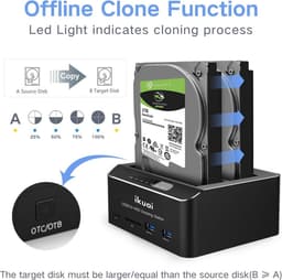 Hard Drive Dock - Externe Schijf Station - Data Klone - Offline Kloonfunctie - Tot 20 TB - Zwart — thumbnail 5