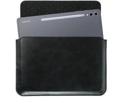 Rosso Deluxe Sleeve - Geschikt voor MacBook, Laptop, iPad, Tablet en E-reader tot 14 Inch - Echt Leer Laptophoes - 32x25 cm - Zwart