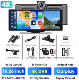 NordHaus Dashcam 4K met 26 cm Scherm - CarPlay Autoradio - Android Auto Display - Dual Camera Opname - Zwart Full Set — thumbnail 1
