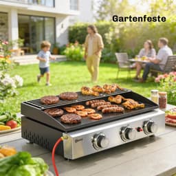 Gasgrill - Gasbarbecue met 3 Branders - Draagbare Gasbarbecue en grill - 7,5 kW - Grillwagen - Tafelgrill - met Keramische Coating, Grillrooster & Warmhoudrek - 62 x 44 x 21 cm - Zwart — thumbnail 5