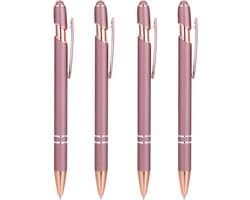 Set van 4 roségouden balpennen met stylus punt en zwarte inkt