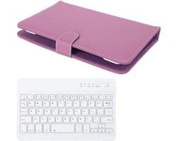 Draagbaar Bluetooth-toetsenbord met telefoonhouder, 7 inch draadloos toetsenbord, ultra dun met PU leren hoes voor 4.5-6.8 inch display telefoons (paars)