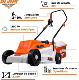 Elektrische Grasmaaier - Grasmaaier Elektrisch - Gazon Onderhouden - Verstelbare Maaihoogtes - 32 cm - Oranje — thumbnail 3