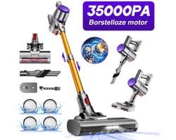 Elekiatech Steelstofzuiger - 35000Pa - Steelstofzuiger Draadloos - 2200 mAh Accu - 50 Minuten - 1,5 L Stofbak - voor Tapijten en Harde Vloere - Gold