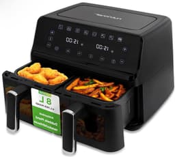 NutriChef Double Basket Air Fryer 8.8 Liter | Oil Free Air Fryer for Family, 9-in-1 Cooking Settings, 360° Air Circulation, Transparent Window, 4.4 Liters per Basket, Black — thumbnail 1
