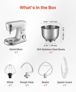 Keukenmachine - Mixer Standmixer - Bakken en Koken - 10 Snelheden - 5.7 Liter - Zilver — thumbnail 2