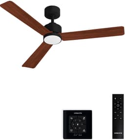 CREATE - Stille plafondventilator 40W met licht - Zwart / Donker hout - Ø132cm - Controller voor wandmontage + afstandsbediening - WIND MODERN — thumbnail 1