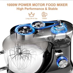 Elektrische Mixer - Keukenmachine Standmixer - Thuis Bakken - 1000W Krachtige Motor - 4.5L Kom - Zilver — thumbnail 2