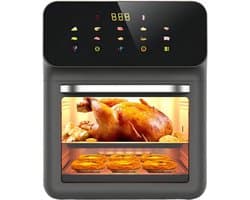 Heteluchtfriteuse Oven - Airfryer Keuken - Gezinsmaaltijden Bereiden - 2 Etages Gelijkmatig - 15 Liter Inhoud - Zwart