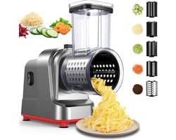Elektrische Kaasrasp - Keukenmachine Groentesnijder - Snel Groenten Snijden - 5 Verwisselbare Messen - 250W Vermogen - Zilver
