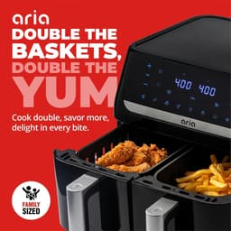 Dubbele Heteluchtfriteuse - Airfryer met 2 Manden - Gezinsmaaltijden Bereiden - Slimme Sync Functie - 10 Quarts - Zwart — thumbnail 3