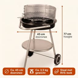 Cheqo® Houtskool Barbecue - BBQ - Houtskoolbarbecue - Ronde Barbecue - Tuinbarbecue - Houtskool Grill - BBQ op Wielen - Verrijdbare Barbecue met Onderrek - Dubbel Grillrooster - Voor Houtskool en Briketten - Voor Tuin en Camping - Zwart — thumbnail 2