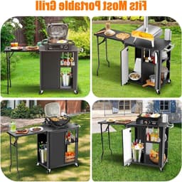 Grill trolley met opklapbare zijtafel, multifunctionele buitenkeuken met opbergruimte en wielen, 143 x 37 x 89 cm — thumbnail 2