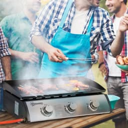 Gasbarbecue - Tafelmodel Gasbarbecue en Gasgrill - 3 Branders - 7,5 kW - met Slang, Drukregelaar, Vetopvangbak, Antiaanbaklaag, RVS Grillplaat - 63 x 48 x 21 cm - Zilver — thumbnail 4