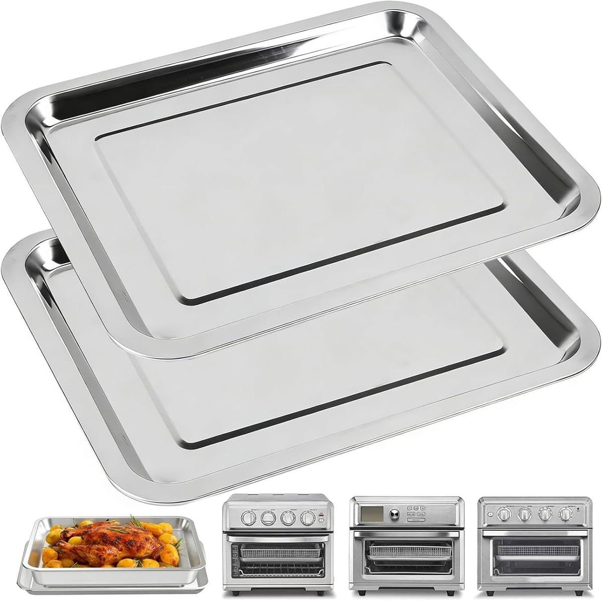 Bakplaat Pan - Airfryer Accessoire - Lucht Frituren - Vaatwasserbestendig - 2 Stuks - Roestvrij staal — afbeelding 1